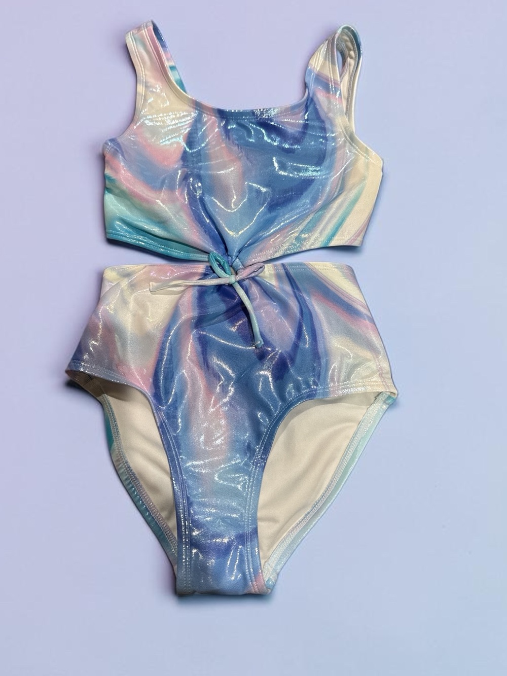 Iridescent Pastel Swirl One Piece Swimsuit Girls (8) NEW